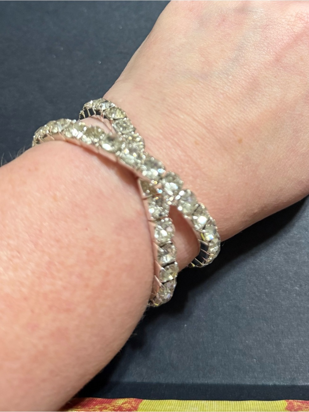 Sparkling Crystal Loop Bracelet - Silver Toned